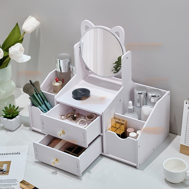 Kosmētikas uzglabāšanas kaste, putekļu necaurlaidīga, lielas ietilpības, galda atvilktnes tipa kosmētikas kaste, ādas kopšanas līdzekļu uzglabāšanas plaukts ar spoguli