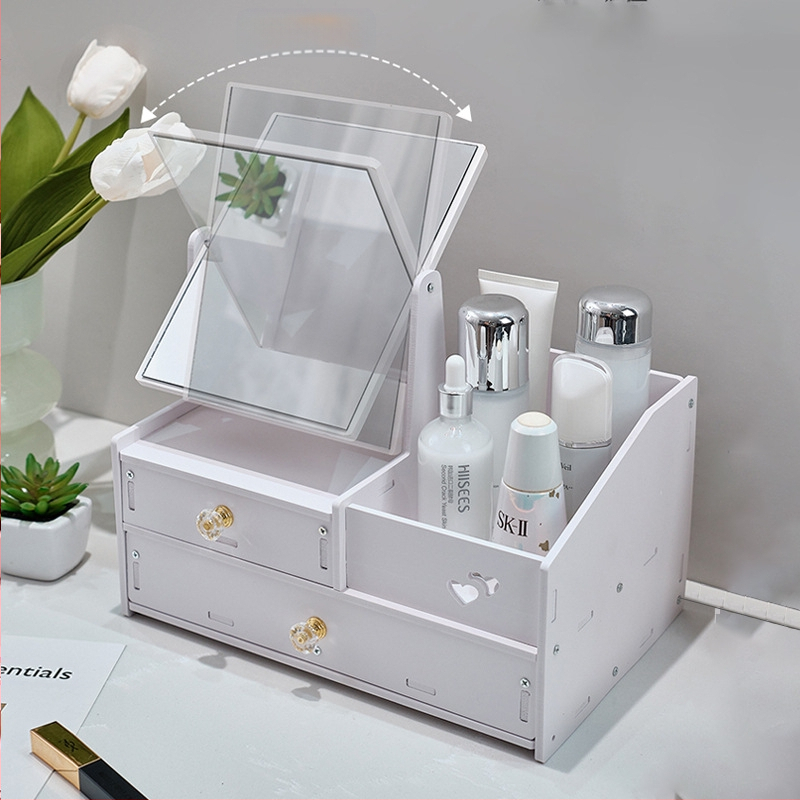 Kosmētikas uzglabāšanas kaste, putekļu necaurlaidīga, lielas ietilpības, galda atvilktnes tipa kosmētikas kaste, ādas kopšanas līdzekļu uzglabāšanas plaukts ar spoguli