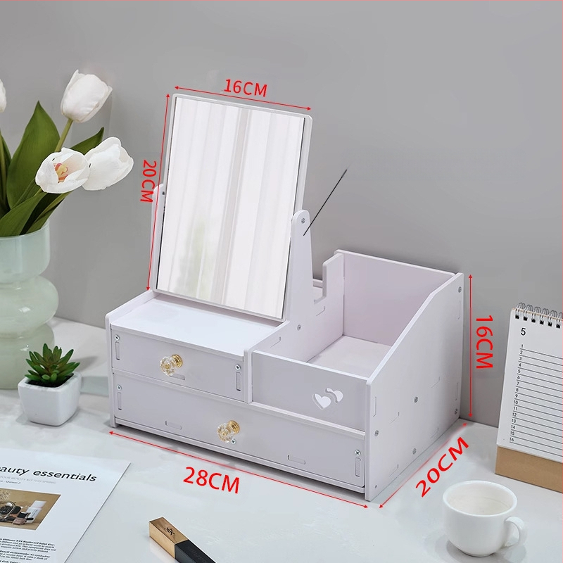 Kosmētikas uzglabāšanas kaste, putekļu necaurlaidīga, lielas ietilpības, galda atvilktnes tipa kosmētikas kaste, ādas kopšanas līdzekļu uzglabāšanas plaukts ar spoguli