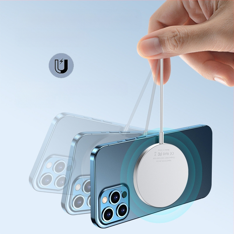 Piiriülene juhtmevaba laadija magnetilise imemiskinnitusega Magsafe 15W kiirlaadimine sobib alumiiniumsulamist kestaga mobiiltelefonidele ja kelladele juhtmevaba laadimine