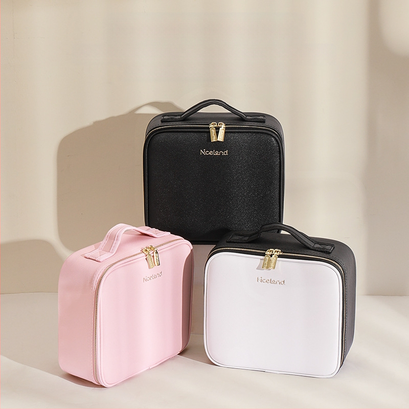 Kosmeetikakott peegli ja tulega Suure mahutavusega nahahooldustooted Kosmeetikatoodete hoiukarp Kaasaskantav kosmeetikakott