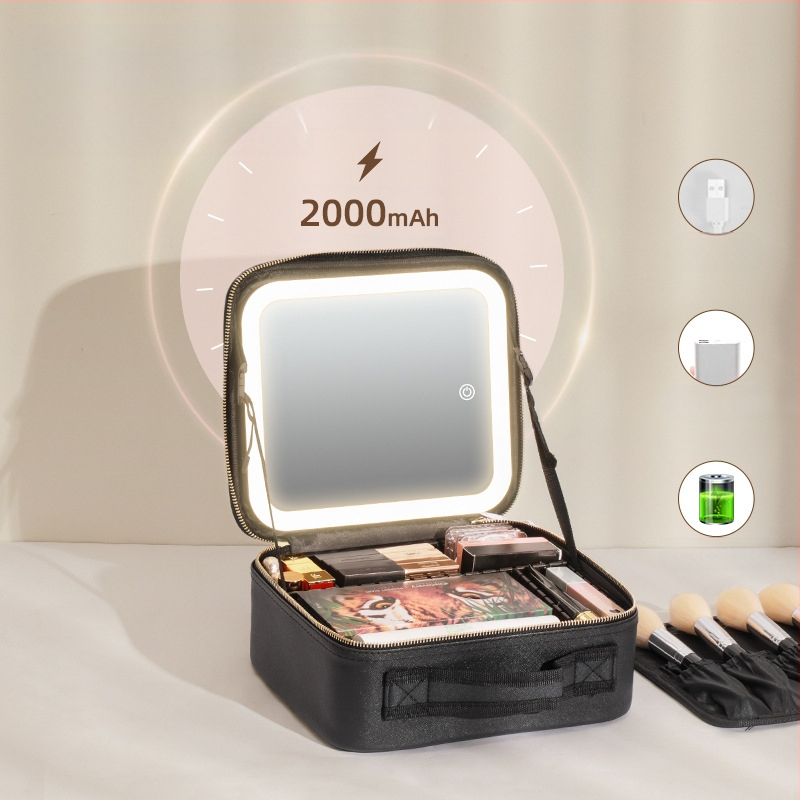 Kosmeetikakott peegli ja tulega Suure mahutavusega nahahooldustooted Kosmeetikatoodete hoiukarp Kaasaskantav kosmeetikakott