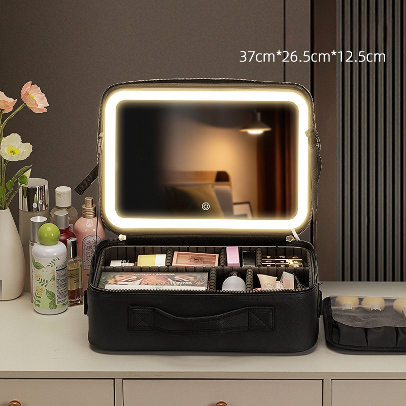Kosmeetikakott peegli ja tulega Suure mahutavusega nahahooldustooted Kosmeetikatoodete hoiukarp Kaasaskantav kosmeetikakott