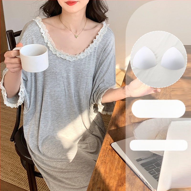 Naiste suvine modaalne jääsiidist seljata lühikeste varrukatega öösärk rinnapatjadega, seksikas ja kantav lahtine koduriietus