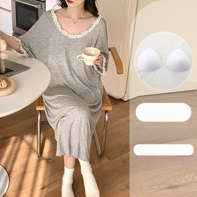 Naiste suvine modaalne jääsiidist seljata lühikeste varrukatega öösärk rinnapatjadega, seksikas ja kantav lahtine koduriietus