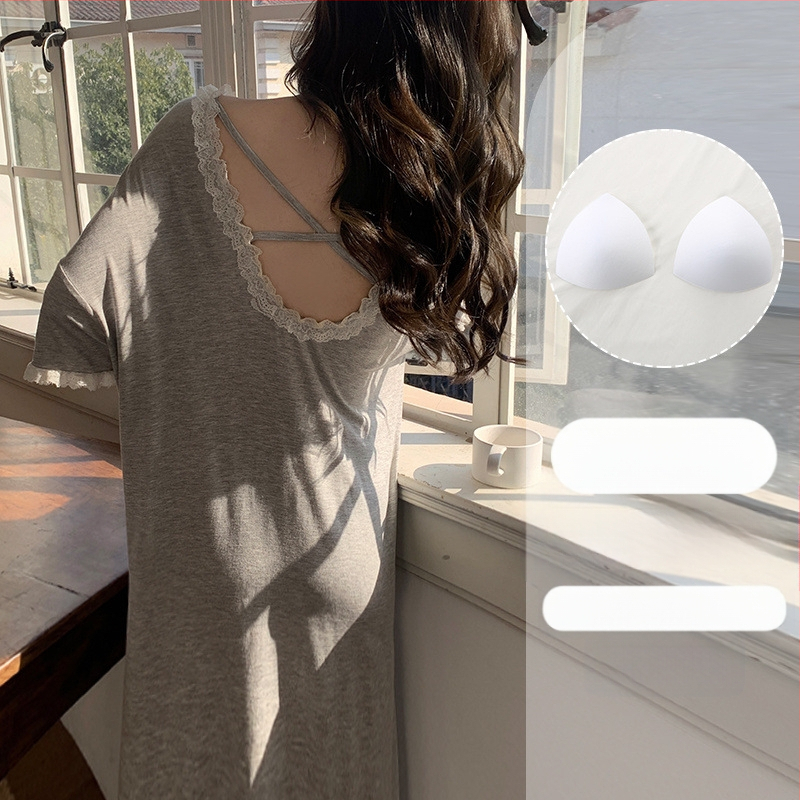 Naiste suvine modaalne jääsiidist seljata lühikeste varrukatega öösärk rinnapatjadega, seksikas ja kantav lahtine koduriietus