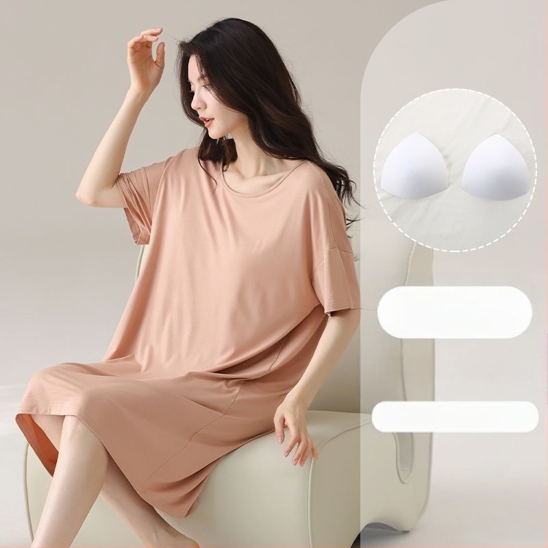 Naiste suvine modaalne jääsiidist seljata lühikeste varrukatega öösärk rinnapatjadega, seksikas ja kantav lahtine koduriietus