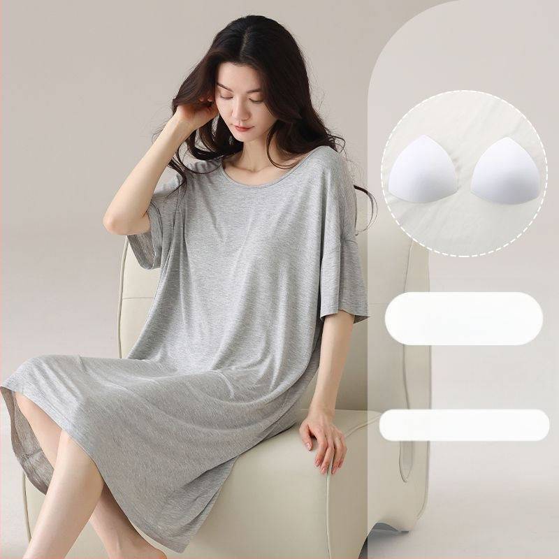 Naiste suvine modaalne jääsiidist seljata lühikeste varrukatega öösärk rinnapatjadega, seksikas ja kantav lahtine koduriietus