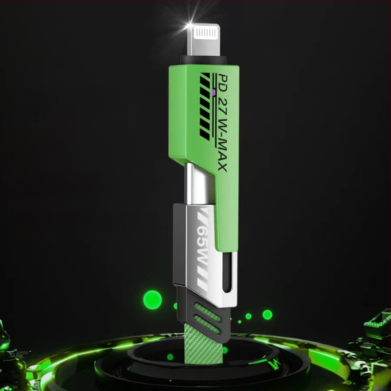 [Aukštos kokybės „True PD27W“] Keturių viename itin greito įkrovimo pintas kabelis, dviejų dalių duomenų kabelis, tinkantis „Apple 15“