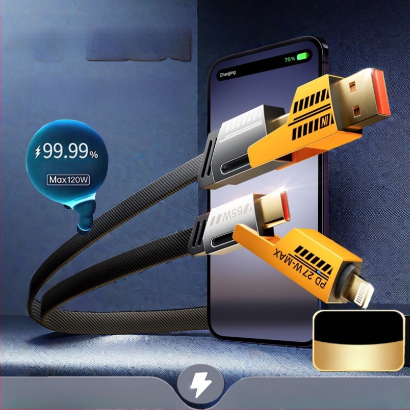 [Aukštos kokybės „True PD27W“] Keturių viename itin greito įkrovimo pintas kabelis, dviejų dalių duomenų kabelis, tinkantis „Apple 15“