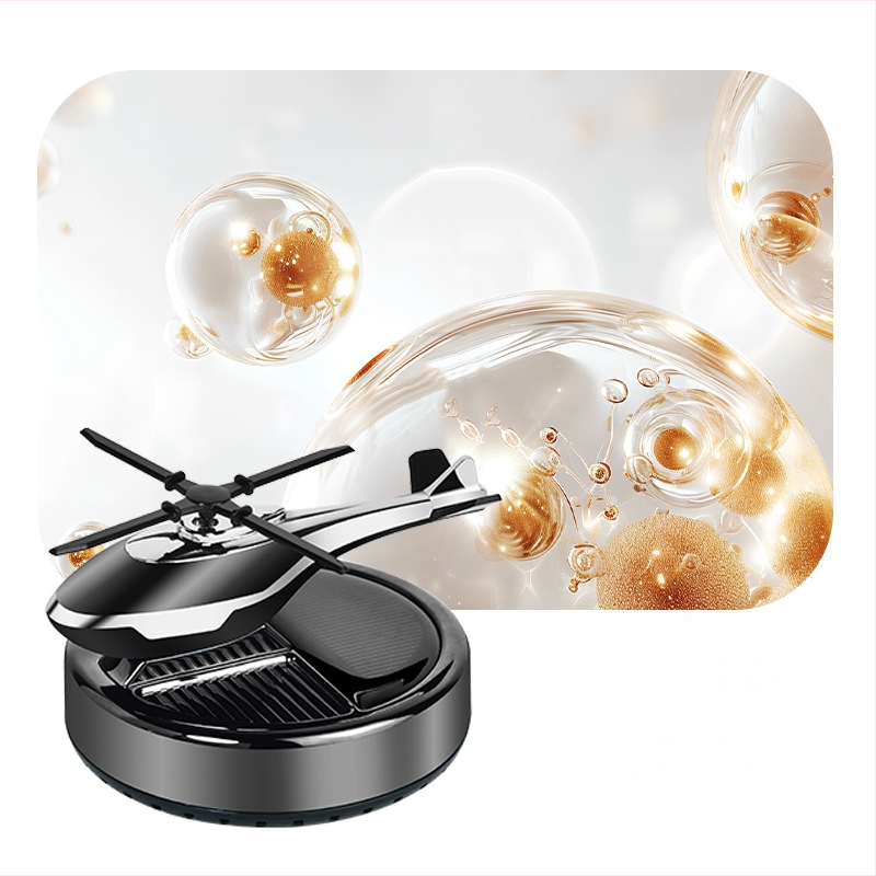 Päikeseenergial töötav pöörlev helikopteri autokaunistus loominguline aroomiteraapia armatuurlaud piiriülene meeste autotarvikute lõhnahoidja