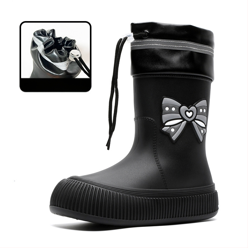 Piiriülesed armsad lipsuga kummist saapad, naiste moodsad pealisrõivad, keskmise toruga veekindlad kingad, ilusad kummist saapad, libisemiskindlad kummist kingad