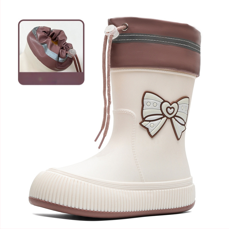 Piiriülesed armsad lipsuga kummist saapad, naiste moodsad pealisrõivad, keskmise toruga veekindlad kingad, ilusad kummist saapad, libisemiskindlad kummist kingad