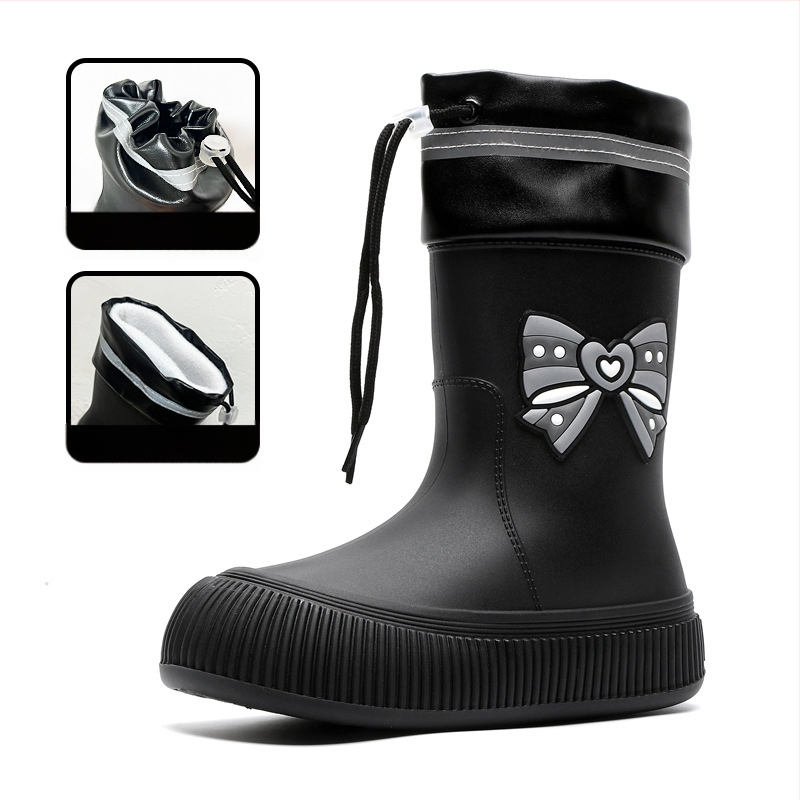 Piiriülesed armsad lipsuga kummist saapad, naiste moodsad pealisrõivad, keskmise toruga veekindlad kingad, ilusad kummist saapad, libisemiskindlad kummist kingad