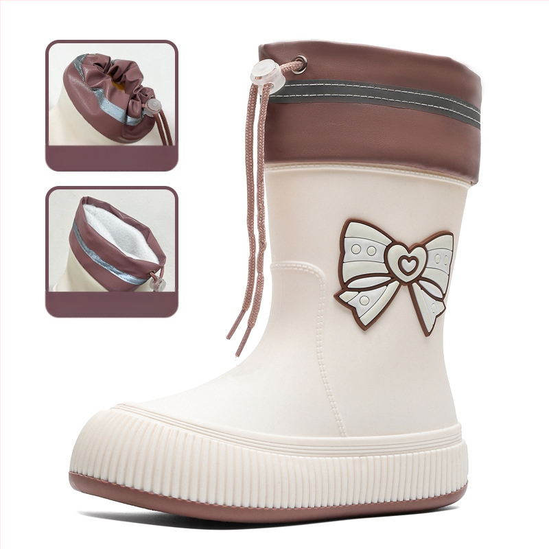 Piiriülesed armsad lipsuga kummist saapad, naiste moodsad pealisrõivad, keskmise toruga veekindlad kingad, ilusad kummist saapad, libisemiskindlad kummist kingad