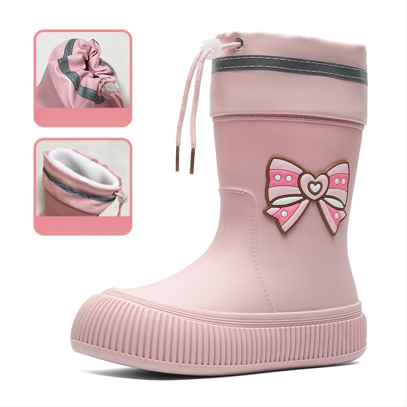 Piiriülesed armsad lipsuga kummist saapad, naiste moodsad pealisrõivad, keskmise toruga veekindlad kingad, ilusad kummist saapad, libisemiskindlad kummist kingad