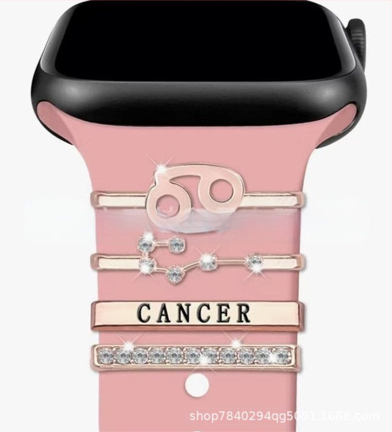 Kaheteistkümne sodiaagimärgi dekoratiivne küünekomplekt sobib Apple Watchi silikoonrihmaga rhinestones aksessuaaridele sodiaagi ripatsiga