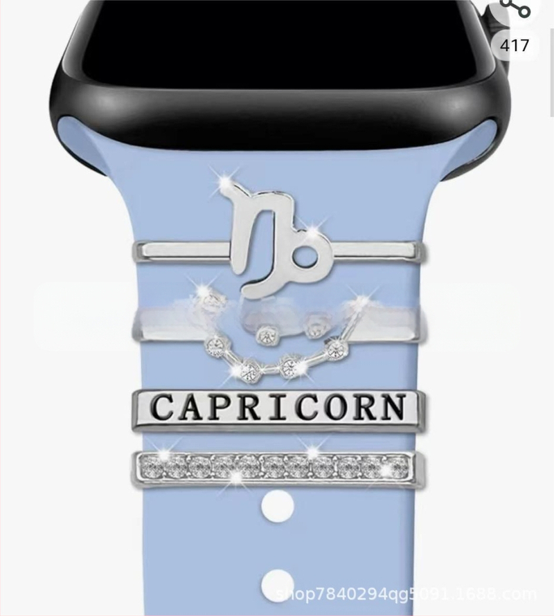 Kaheteistkümne sodiaagimärgi dekoratiivne küünekomplekt sobib Apple Watchi silikoonrihmaga rhinestones aksessuaaridele sodiaagi ripatsiga