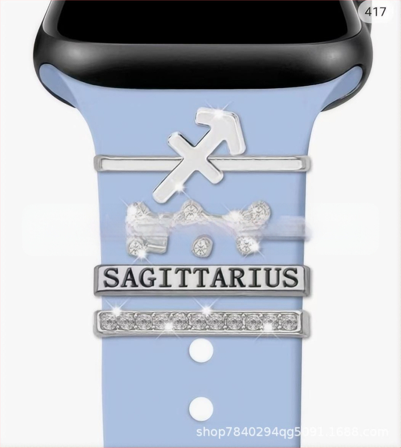 Kaheteistkümne sodiaagimärgi dekoratiivne küünekomplekt sobib Apple Watchi silikoonrihmaga rhinestones aksessuaaridele sodiaagi ripatsiga