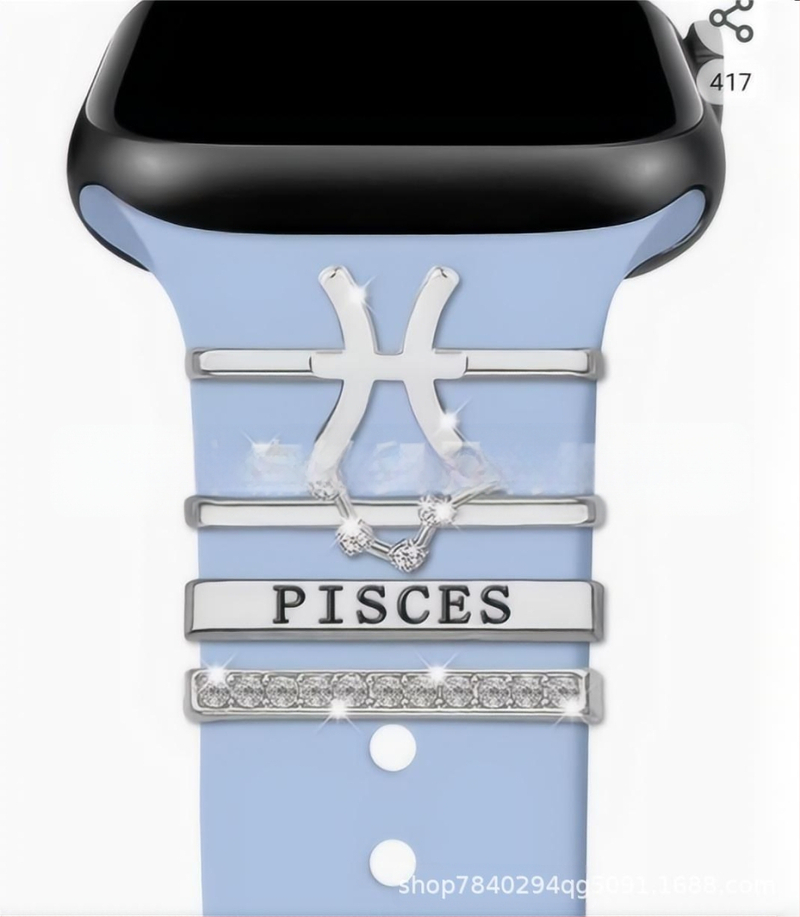 Kaheteistkümne sodiaagimärgi dekoratiivne küünekomplekt sobib Apple Watchi silikoonrihmaga rhinestones aksessuaaridele sodiaagi ripatsiga