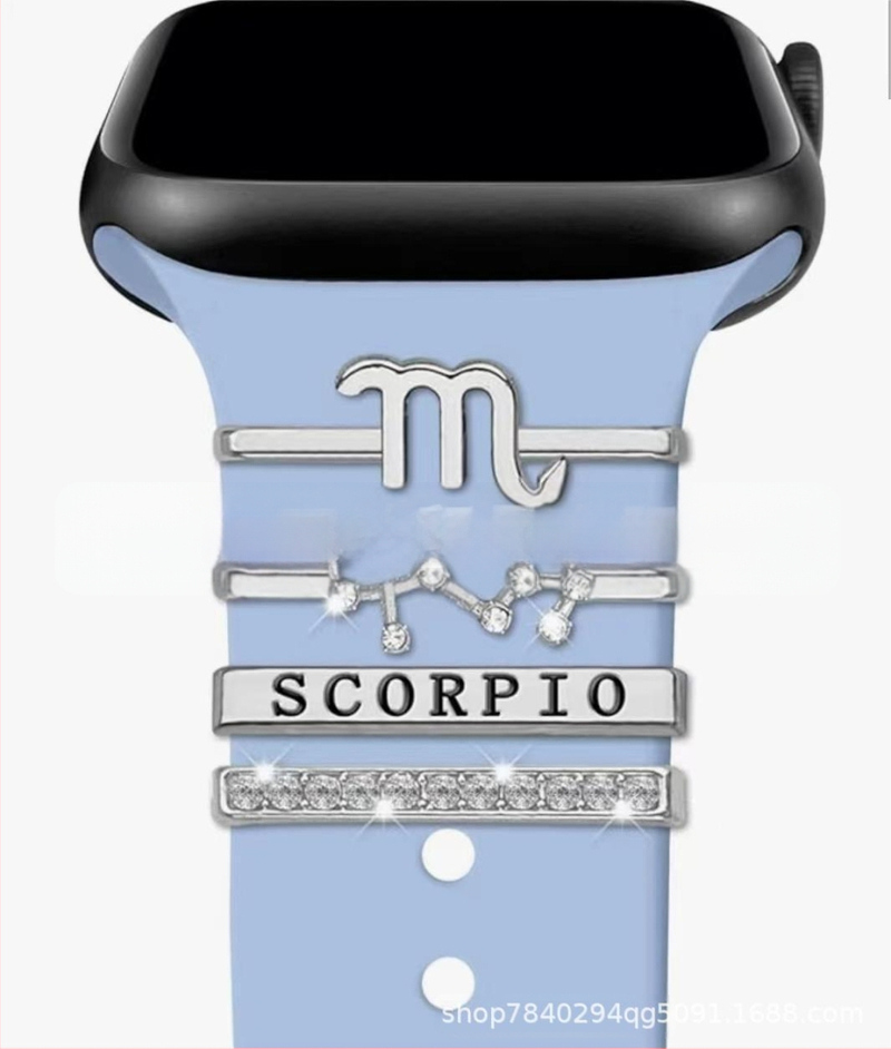 Kaheteistkümne sodiaagimärgi dekoratiivne küünekomplekt sobib Apple Watchi silikoonrihmaga rhinestones aksessuaaridele sodiaagi ripatsiga