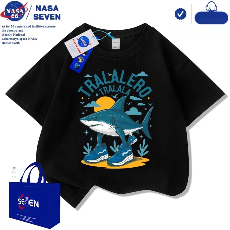 Nasa Shanhaijingi laste lühikeste varrukatega Tungtungsahur kingad, hai puuvillast T-särk, keskmise ja suure suurusega laste trendikad pluusid