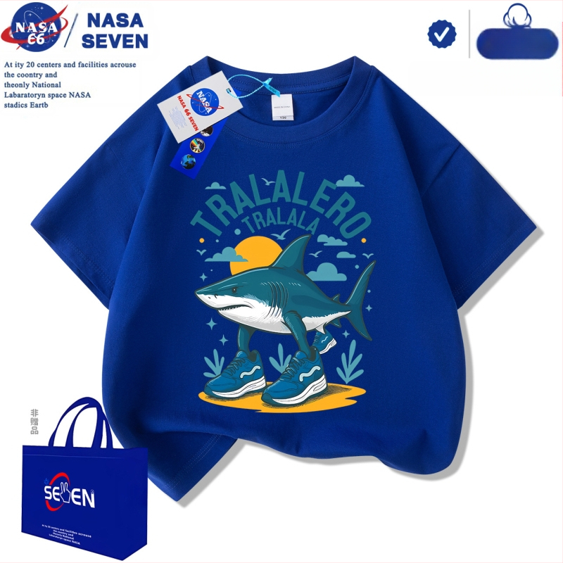 Nasa Shanhaijingi laste lühikeste varrukatega Tungtungsahur kingad, hai puuvillast T-särk, keskmise ja suure suurusega laste trendikad pluusid