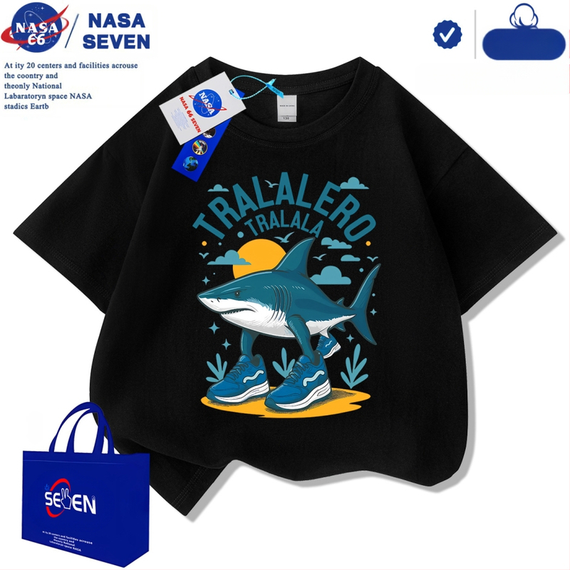 Nasa Shanhaijingi laste lühikeste varrukatega Tungtungsahur kingad, hai puuvillast T-särk, keskmise ja suure suurusega laste trendikad pluusid