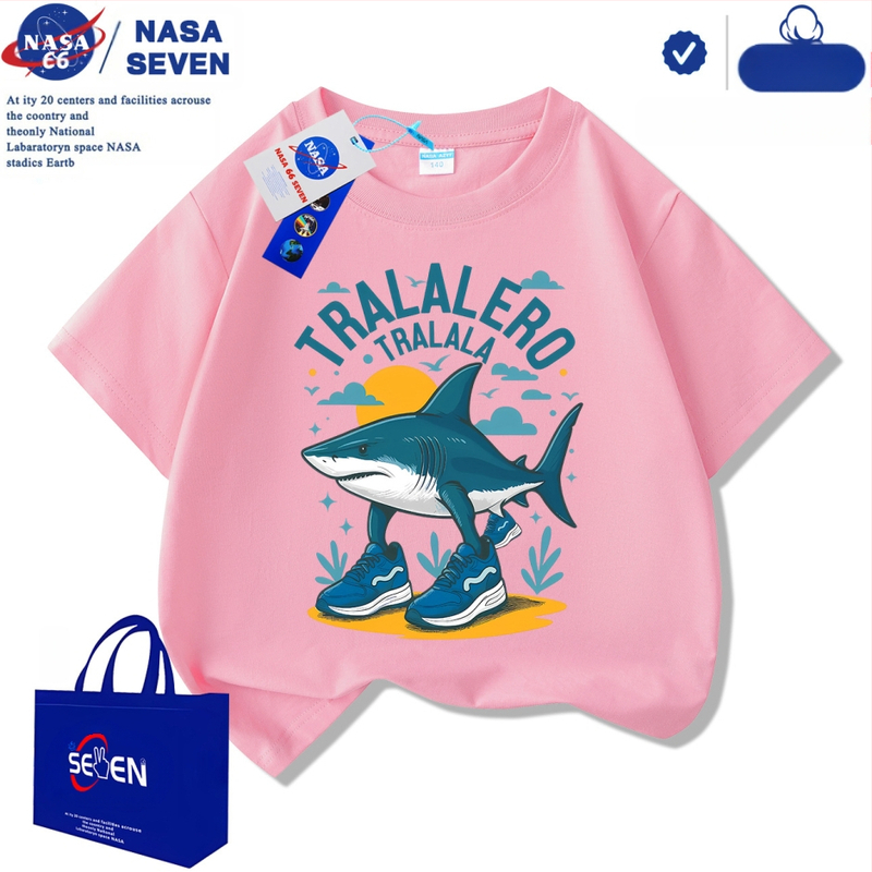 Nasa Shanhaijingi laste lühikeste varrukatega Tungtungsahur kingad, hai puuvillast T-särk, keskmise ja suure suurusega laste trendikad pluusid