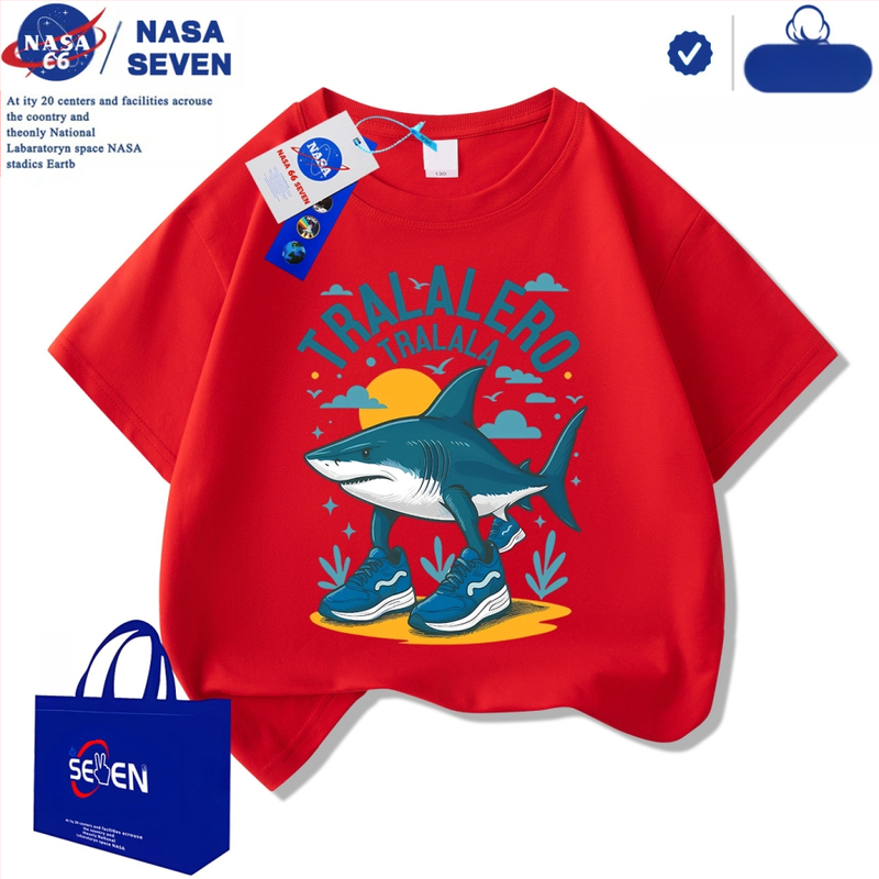 Nasa Shanhaijingi laste lühikeste varrukatega Tungtungsahur kingad, hai puuvillast T-särk, keskmise ja suure suurusega laste trendikad pluusid