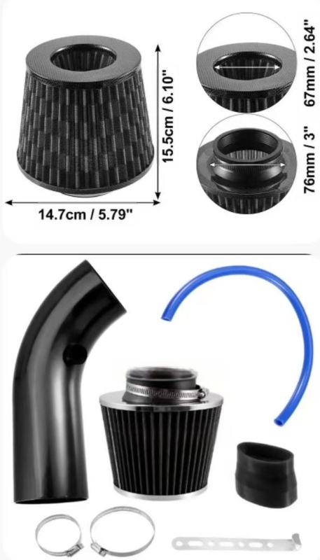 Piiriülene kuuma auto külma õhu sisselaskekomplekt modifitseeritud alumiiniumtorude komplekt universaalne 76 mm/3-tolline seenepea