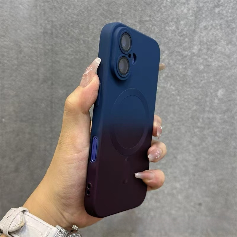Sobib Apple 17 Promax Gradient magnetilisele telefoniümbrisele, iPhone 16 silikoonkattega, mattklaasiga, 15 objektiiviga, täieliku katvusega, pehme.