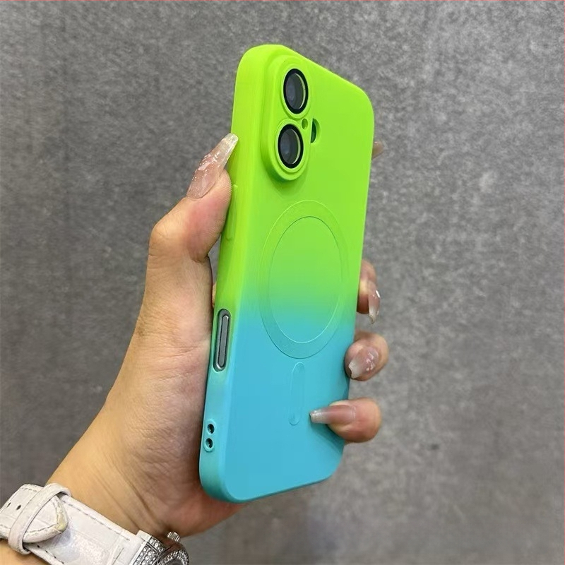 Sobib Apple 17 Promax Gradient magnetilisele telefoniümbrisele, iPhone 16 silikoonkattega, mattklaasiga, 15 objektiiviga, täieliku katvusega, pehme.