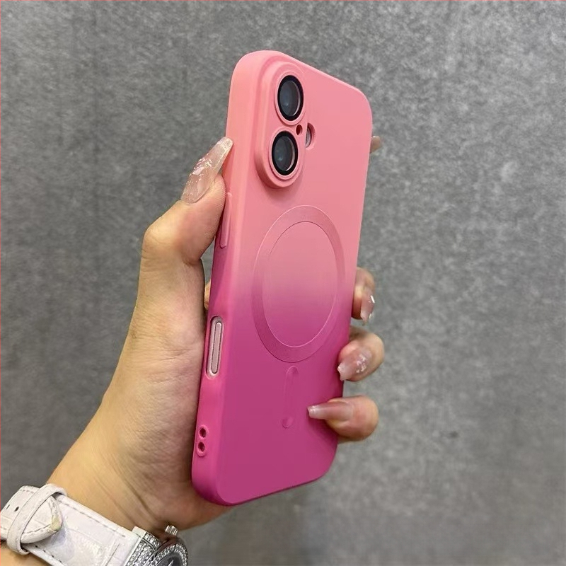 Sobib Apple 17 Promax Gradient magnetilisele telefoniümbrisele, iPhone 16 silikoonkattega, mattklaasiga, 15 objektiiviga, täieliku katvusega, pehme.