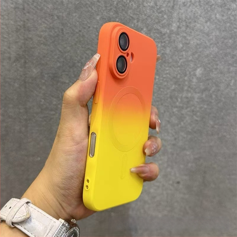 Sobib Apple 17 Promax Gradient magnetilisele telefoniümbrisele, iPhone 16 silikoonkattega, mattklaasiga, 15 objektiiviga, täieliku katvusega, pehme.