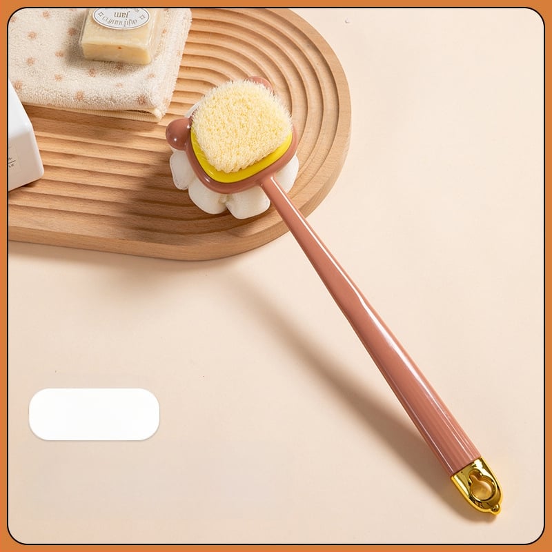 Pika käepidemega küürimishari kahepoolne pehmete karvadega silikoonist vannihari keha puhastamiseks vannihari selja hõõrumiseks artefaktihari hulgimüük