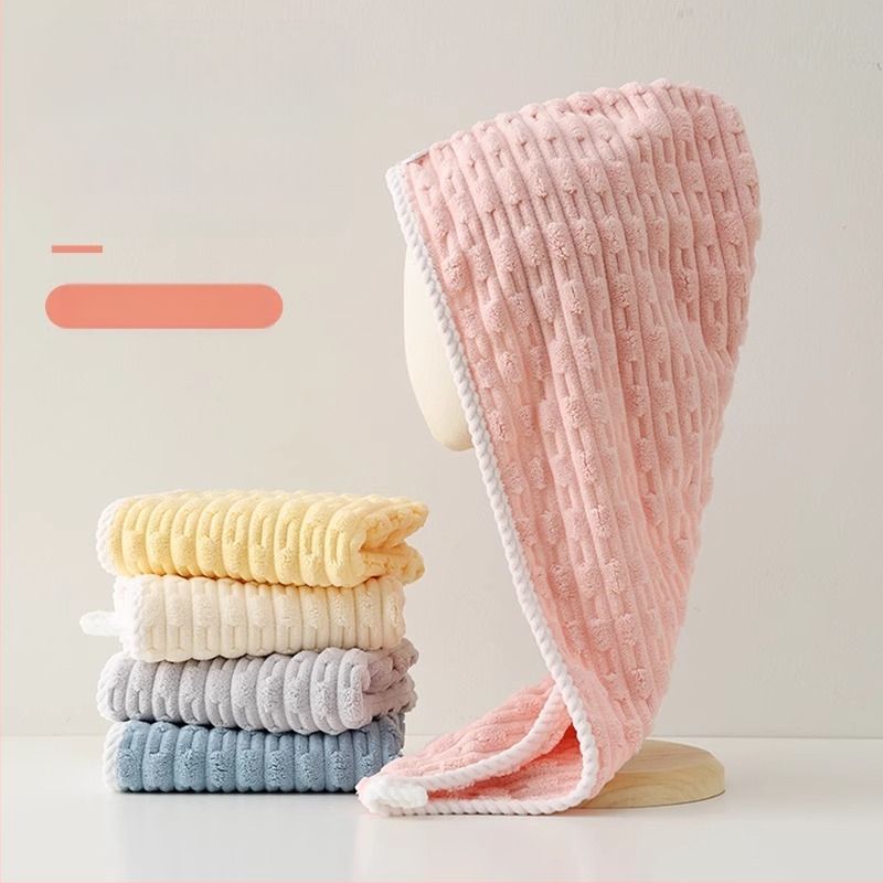 Uus bambusest sametist lainelise servaga ühekihiline korallist sametist dušimüts, pehme imav turban, täiskasvanutele mõeldud majapidamiskommivärvi dušimüts