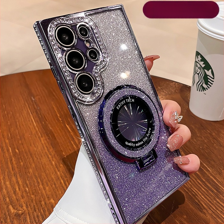 Sobib Samsung S25 kaitseümbrisele S22 servapuuriga mobiiltelefoniümbrisele S24 läbipaistvale kivikestega magnetilisele hoidikule A56 kukkumisvastase sädeleva pulbriga