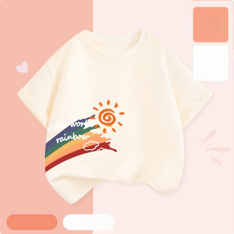 Laste lühikeste varrukatega T-särk suvi 2025 uue stiiliga tüdrukute T-särk puhtast puuvillast topp suvine tüdrukute võikaru suvekleit