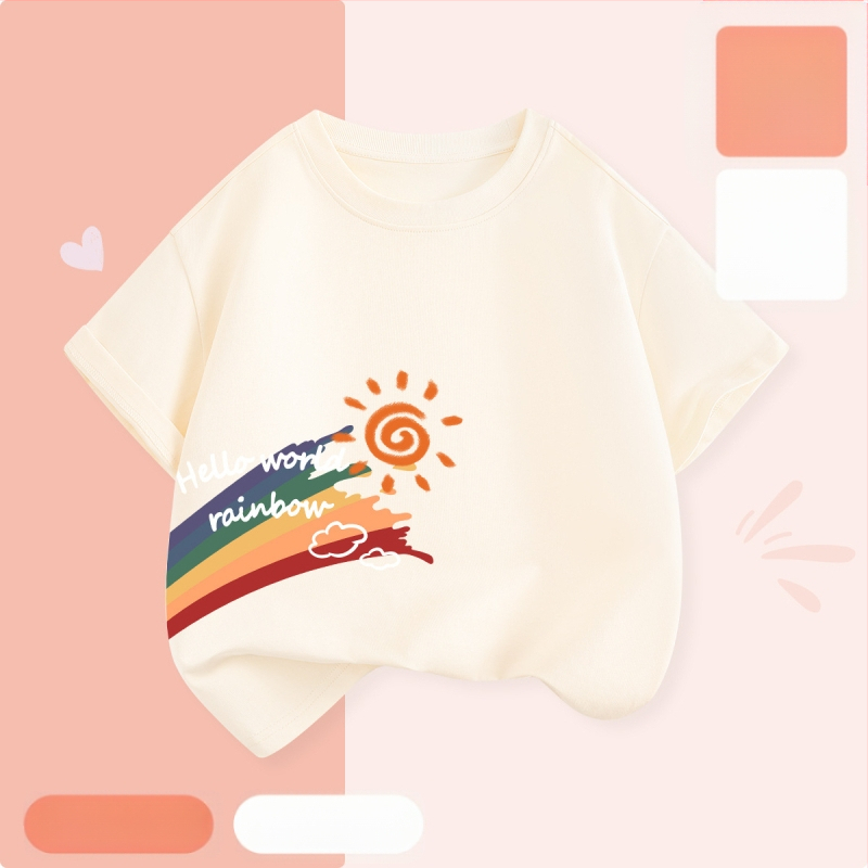 Laste lühikeste varrukatega T-särk suvi 2025 uue stiiliga tüdrukute T-särk puhtast puuvillast topp suvine tüdrukute võikaru suvekleit