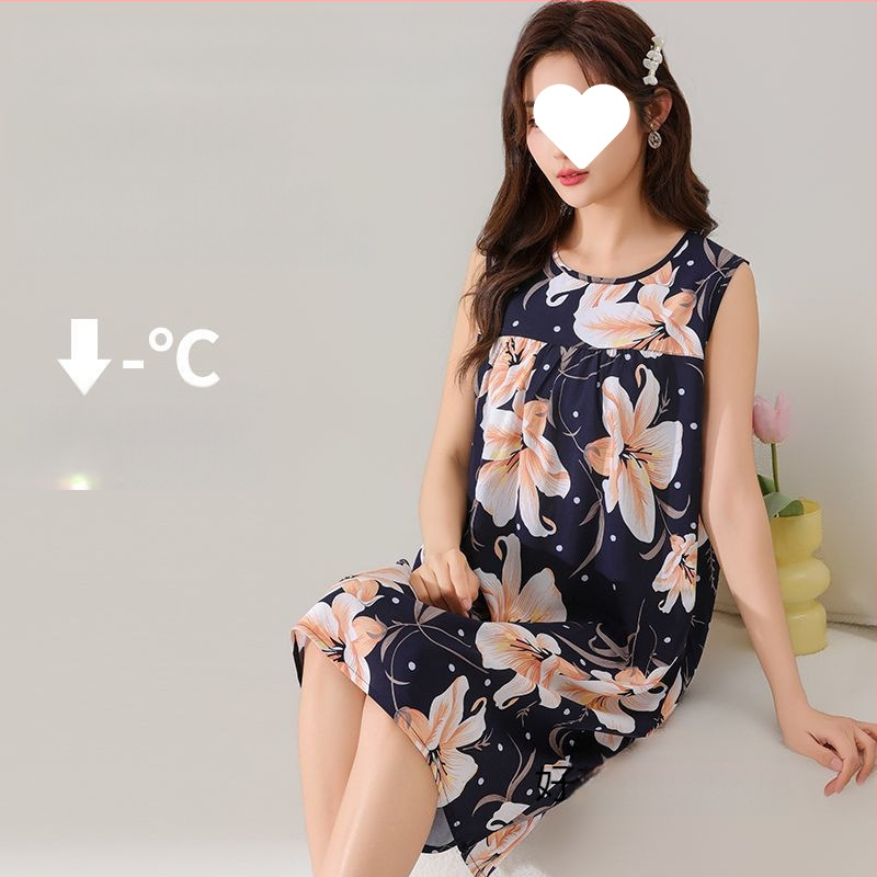 Suvine õhuke puuvillane siidist öösärk naistele ja emadele, suured suurused lahtised koduriided, viskoosist pidžaamad, lahe ümara kaelusega kleit