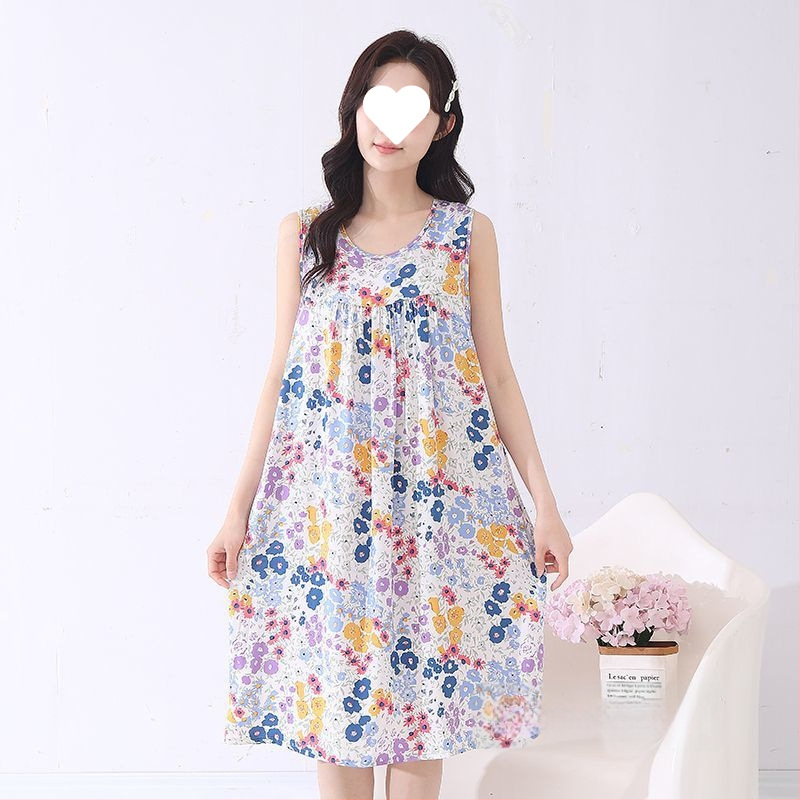 Suvine õhuke puuvillane siidist öösärk naistele ja emadele, suured suurused lahtised koduriided, viskoosist pidžaamad, lahe ümara kaelusega kleit