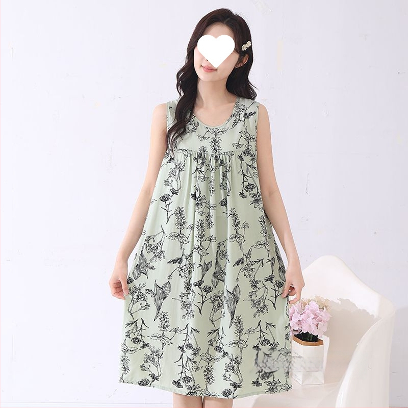 Suvine õhuke puuvillane siidist öösärk naistele ja emadele, suured suurused lahtised koduriided, viskoosist pidžaamad, lahe ümara kaelusega kleit