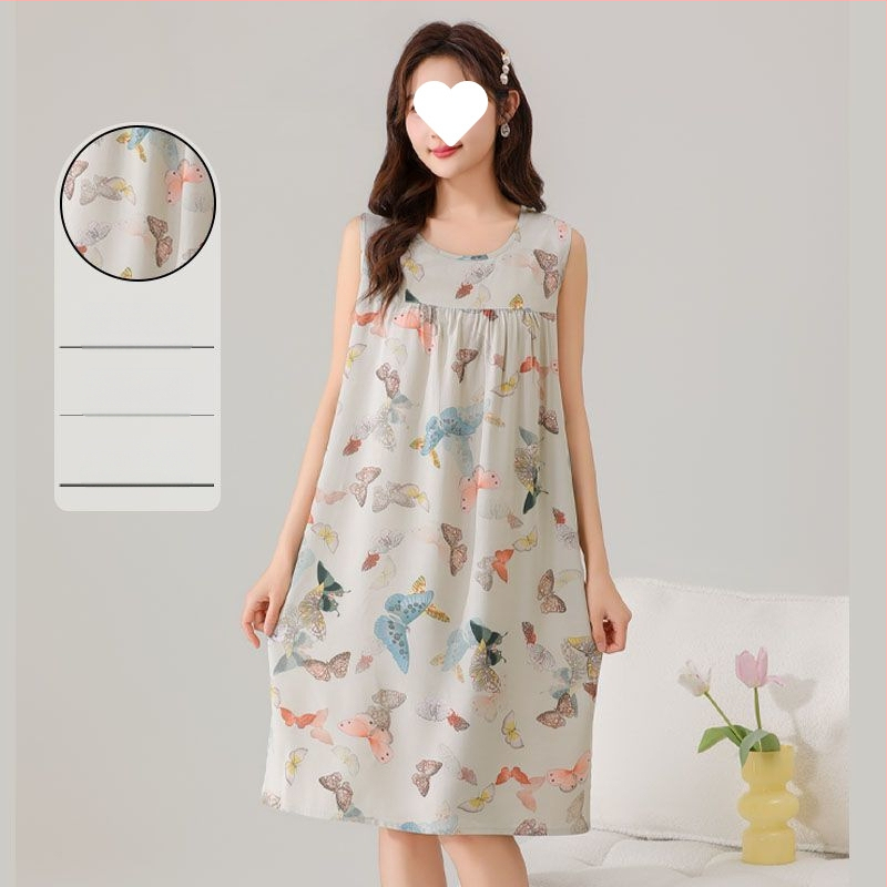 Suvine õhuke puuvillane siidist öösärk naistele ja emadele, suured suurused lahtised koduriided, viskoosist pidžaamad, lahe ümara kaelusega kleit