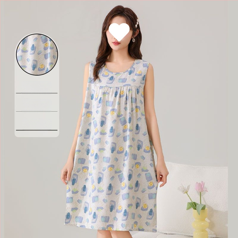 Suvine õhuke puuvillane siidist öösärk naistele ja emadele, suured suurused lahtised koduriided, viskoosist pidžaamad, lahe ümara kaelusega kleit