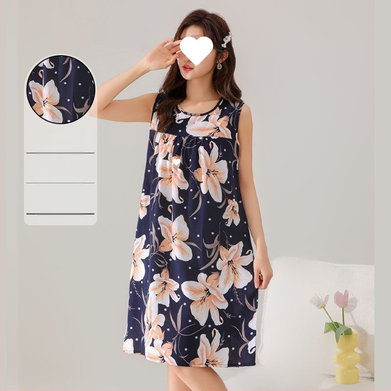 Suvine õhuke puuvillane siidist öösärk naistele ja emadele, suured suurused lahtised koduriided, viskoosist pidžaamad, lahe ümara kaelusega kleit