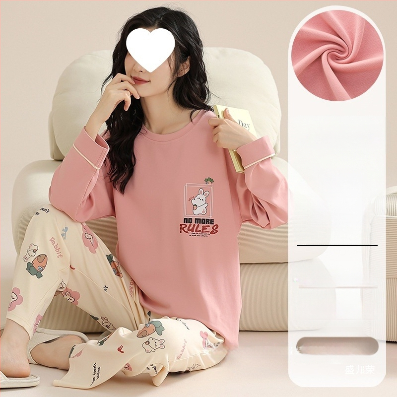 Pidžaamad Puuvillased pikkade varrukatega pulloverid Uus stiil Naiste koduriided ülikonnad pluss-suuruses kevad- ja sügispüksid Tüdrukute vabaaja armsad püksid