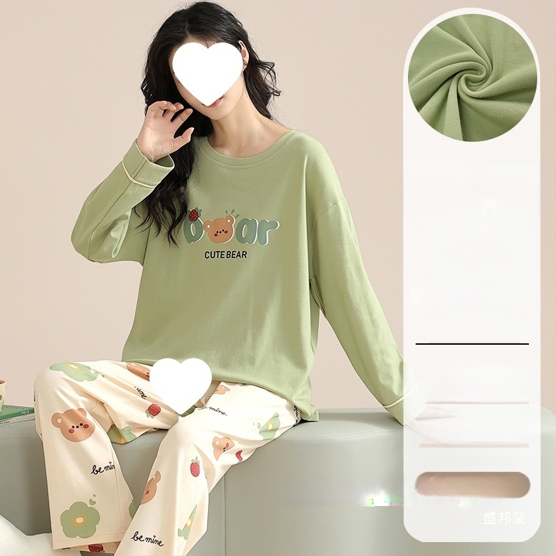 Pidžaamad Puuvillased pikkade varrukatega pulloverid Uus stiil Naiste koduriided ülikonnad pluss-suuruses kevad- ja sügispüksid Tüdrukute vabaaja armsad püksid