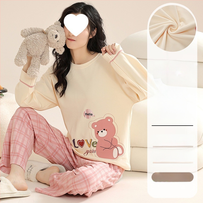Pidžaamad Puuvillased pikkade varrukatega pulloverid Uus stiil Naiste koduriided ülikonnad pluss-suuruses kevad- ja sügispüksid Tüdrukute vabaaja armsad püksid