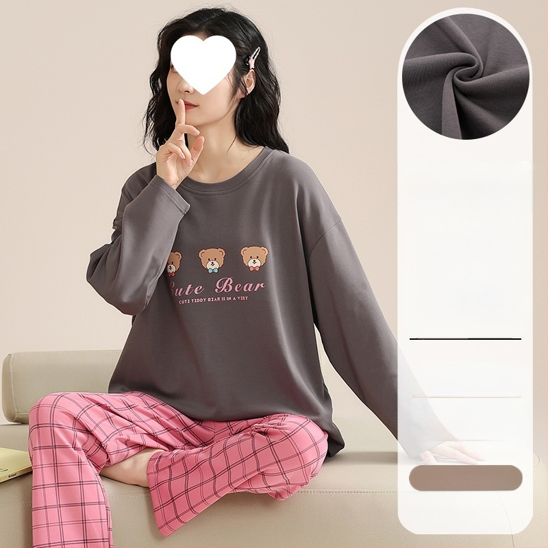 Pidžaamad Puuvillased pikkade varrukatega pulloverid Uus stiil Naiste koduriided ülikonnad pluss-suuruses kevad- ja sügispüksid Tüdrukute vabaaja armsad püksid